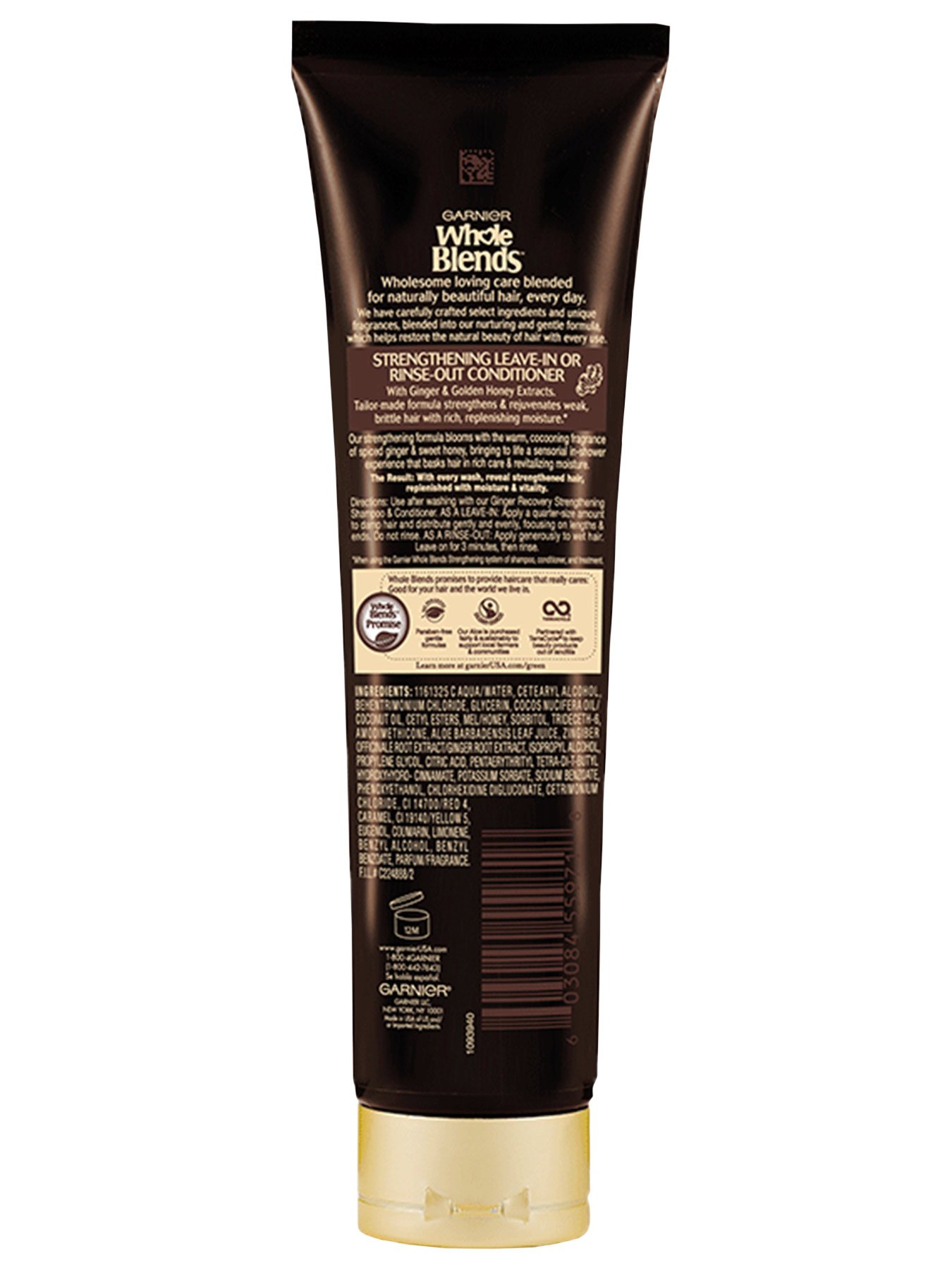Back view of Garnier Whole Blends Ginger Recovery Leave-In or Rinse-Out Treatment.